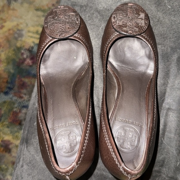 Tory Burch Dark Brown Leather Wedge Shoes Classic Everyday Wear Business Size 5 - Picture 6 of 10